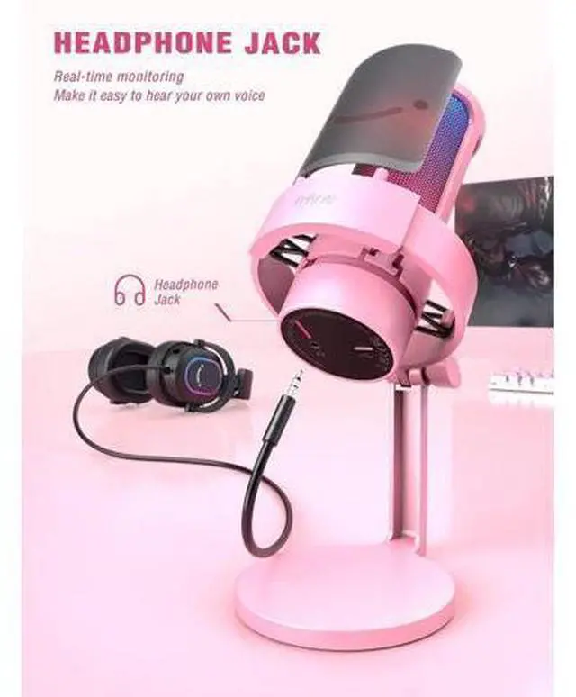 Alt view image 3 of 6 - Deuninker Condenser Desktop Mic and Mic Arm Stand Set, USB Gaming Microphone with Tap-to-Mute, RGB Button, Gain Knob for Streaming, Boom Mic Stand with Adapter, C-Clamp for Recording, Studio(A8P+CS1)
