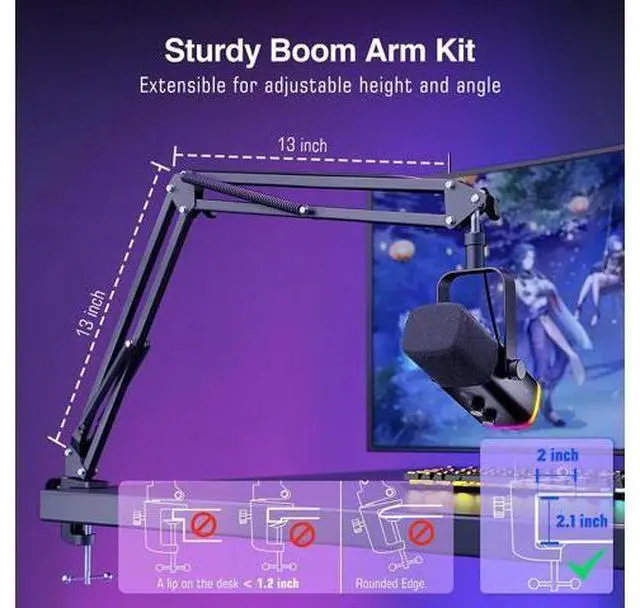 Alt view image 6 of 7 - Deuninker XLR/USB Gaming Microphone Set, Dynamic PC Mic for Streaming Podcasting, Computer RGB Mic Kit with Boom Arm Stand, Mute Button, Headphones Jack, for Recording Vocal Voice-Over-AmpliGame AM8T