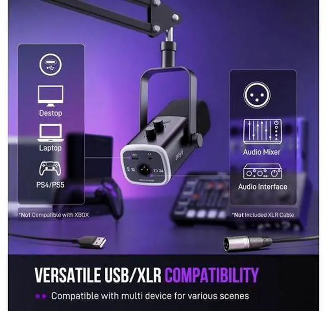 Alt view image 7 of 7 - Deuninker XLR/USB Gaming Microphone Set, Dynamic PC Mic for Streaming Podcasting, Computer RGB Mic Kit with Boom Arm Stand, Mute Button, Headphones Jack, for Recording Vocal Voice-Over-AmpliGame AM8T
