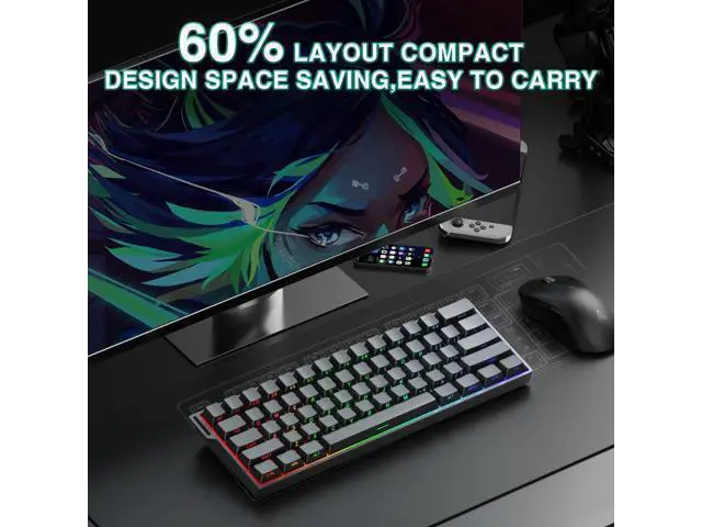 Alt view image 4 of 7 - Aula MINI60 HE PRO - 60% Mechanical Gaming Keyboard Wireless, Hall Effect Magnetic Switch Hot Swappable, Rapid Trigger Mode, 8000 Hz Polling Rate, 60 Percent Compact Design (Black)