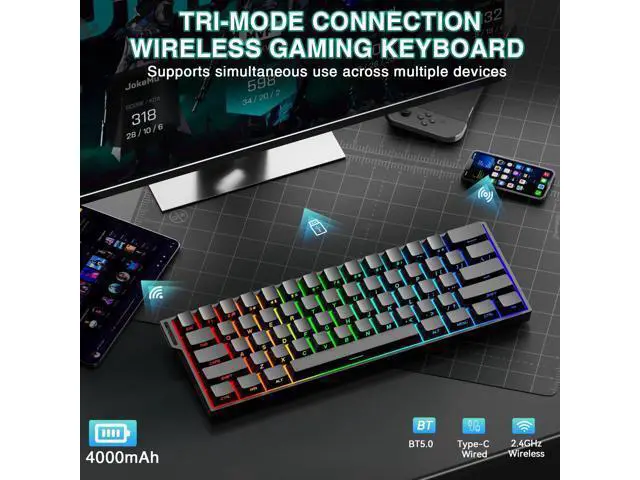Alt view image 3 of 7 - Aula MINI60 HE PRO - 60% Mechanical Gaming Keyboard Wireless, Hall Effect Magnetic Switch Hot Swappable, Rapid Trigger Mode, 8000 Hz Polling Rate, 60 Percent Compact Design (Black)