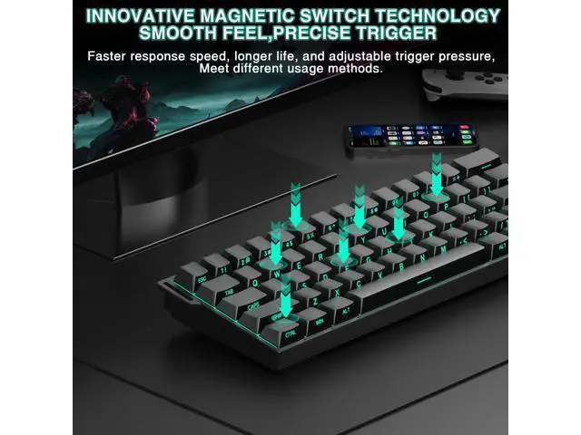 Alt view image 5 of 7 - Aula MINI60 HE PRO - 60% Mechanical Gaming Keyboard Wireless, Hall Effect Magnetic Switch Hot Swappable, Rapid Trigger Mode, 8000 Hz Polling Rate, 60 Percent Compact Design (Black)
