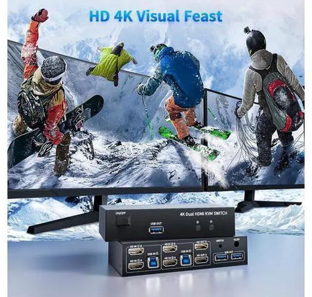 Alt view image 5 of 5 - LUKFOCAB 2 HDMI Port KVM Switch Dual Monitor with 3 USB 3.0 Ports, HDMI KVM Switch for 2 Monitors 2 Computers, Support 4K@60Hz Copy Extended Splicing Display, Button Controller & 2 USB Cables Included