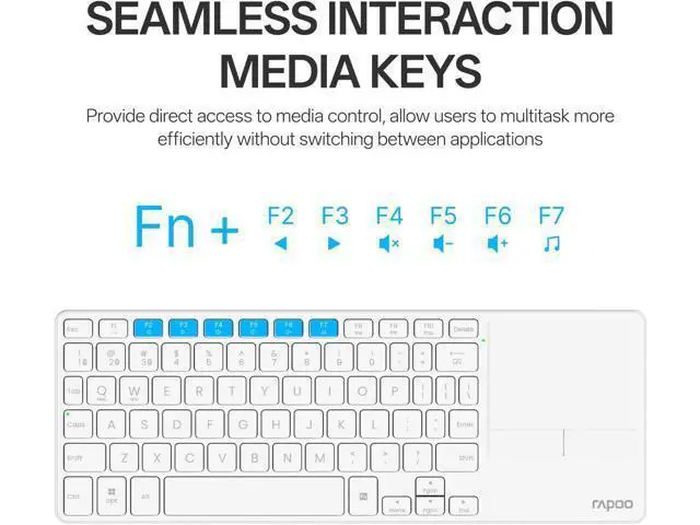 Alt view image 6 of 7 - Rapoo Portable Wireless Keyboard with Touchpad, Multi-Device HTPC Keyboard for PC-Connected TV/Tablet/Steam Deck/Gaming Console/Raspberry Pi/Mini PC - Support Touch Gestures for Windows & Mac