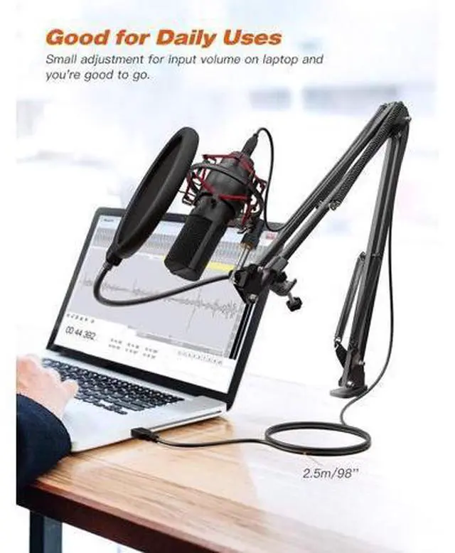 Alt view image 3 of 6 - Deuninker USB Microphone Set with Flexible Boom Arm Stand Pop Filter, Plug and Play with PC Desktop Laptop Computer, Streaming Podcast Instrument Mic Kit for Home Studio (T732)