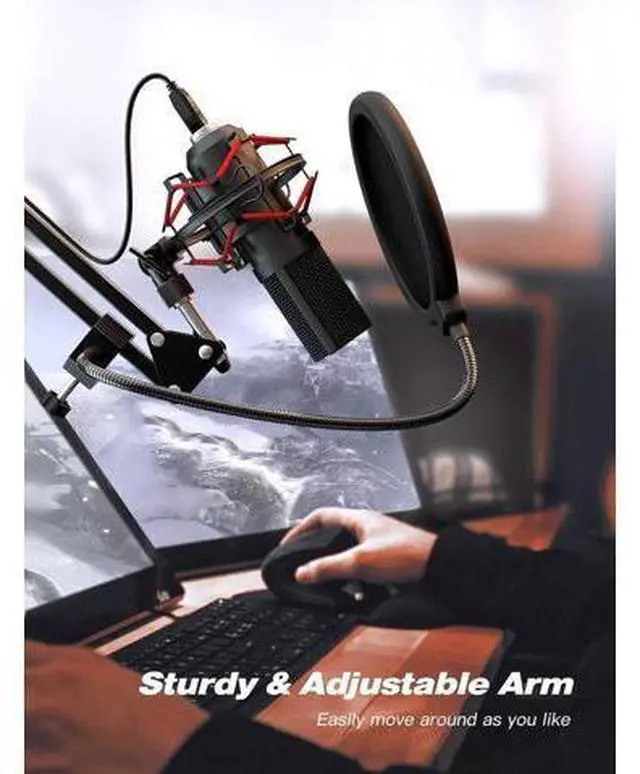 Alt view image 4 of 6 - Deuninker USB Microphone Set with Flexible Boom Arm Stand Pop Filter, Plug and Play with PC Desktop Laptop Computer, Streaming Podcast Instrument Mic Kit for Home Studio (T732)