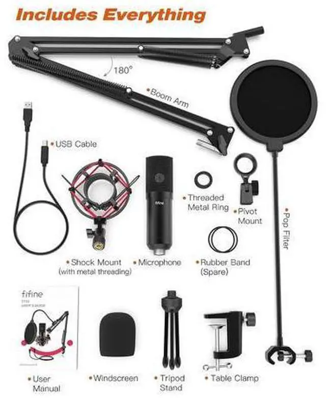 Alt view image 6 of 6 - Deuninker USB Microphone Set with Flexible Boom Arm Stand Pop Filter, Plug and Play with PC Desktop Laptop Computer, Streaming Podcast Instrument Mic Kit for Home Studio (T732)