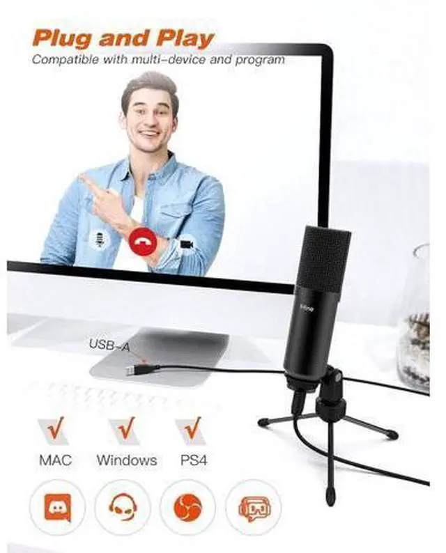 Alt view image 5 of 6 - Deuninker USB Microphone Set with Flexible Boom Arm Stand Pop Filter, Plug and Play with PC Desktop Laptop Computer, Streaming Podcast Instrument Mic Kit for Home Studio (T732)