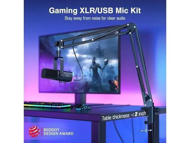 Alt view image 2 of 7 - Deuninker Dynamic Gaming Mic and Microphone Arm Stand Kit, PC Computer Streaming Mic with RGB Light, Mute Button, Suspension Boom Scissor Mic Stand Bundle for Recording, Podcast, Voice-Over (AM8+CS1)