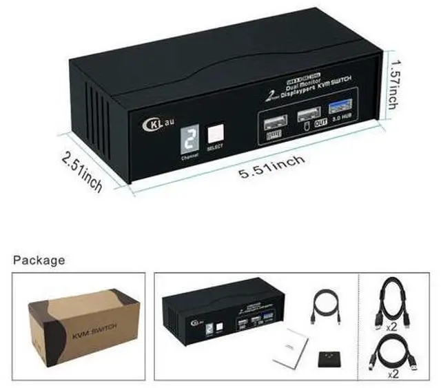 Alt view image 4 of 7 - 8K30Hz 4K144Hz Dual Monitor KVM Switch Displayport 1.4, 2 Port USB 3.0 DP KVM Switch 2 Monitors 2 Computers with Cables, Digital Display