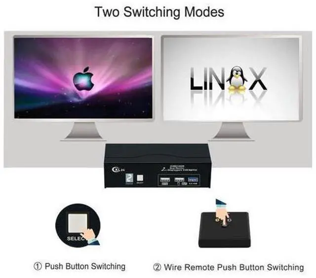 Alt view image 5 of 7 - 8K30Hz 4K144Hz Dual Monitor KVM Switch Displayport 1.4, 2 Port USB 3.0 DP KVM Switch 2 Monitors 2 Computers with Cables, Digital Display