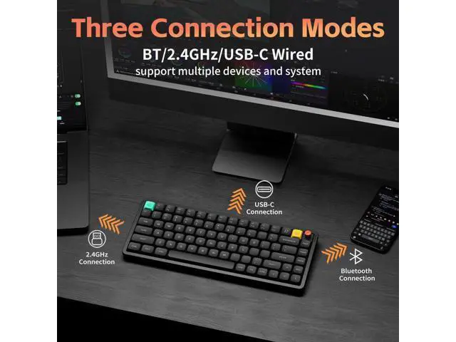 Alt view image 3 of 7 - Air75 V3 Hot Swappable Wireless Mechanical Keyboard, 84 Keys 75% Custom Low Profile Keyboard with Knob, RGB Backlit, Gasket Mounted, Support Bluetooth/2.4GHz/USB-C,Black-Red Nano