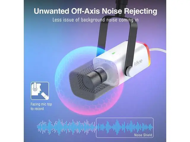 Alt view image 4 of 7 - Deuninker Gaming XLR/USB Microphone Kit, Streaming Dynamic Mic Set for PC, Computer Mic for Vocal Podcast Recording Voiceover, with Headphones Jack, Gain Knob, Arm Stand-AmpliGame AM8T White
