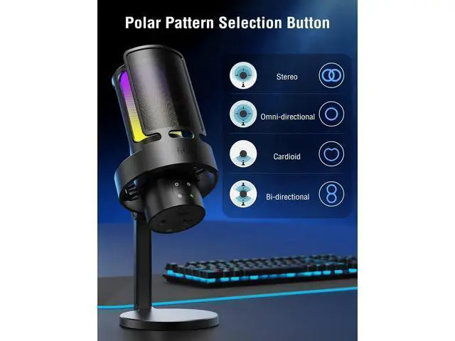 Alt view image 4 of 7 - Deuninker Gaming USB Microphone Bundle with Arm Stand, RGB Condenser Desktop Mic with 4 Polar Patterns for Streaming, Mic Boom Arm with Heavy Duty Clamp, Suspension Scissor for Voice-Over(A8Plus+CS1)