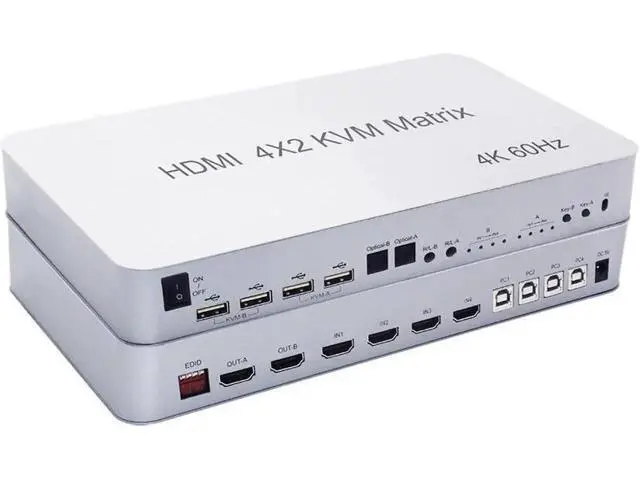 Main image of DIXSG 4X2 HDMI KVM Switch Matrix 4Port Dual Monitor Extended Display 4K 60Hz Supports USB2.0 Devices Control Up to 4 Computers