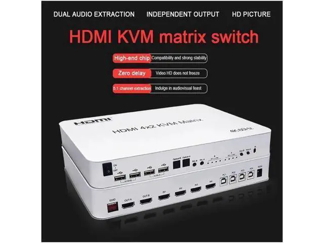Alt view image 3 of 7 - DIXSG 4X2 HDMI KVM Switch Matrix 4Port Dual Monitor Extended Display 4K 60Hz Supports USB2.0 Devices Control Up to 4 Computers