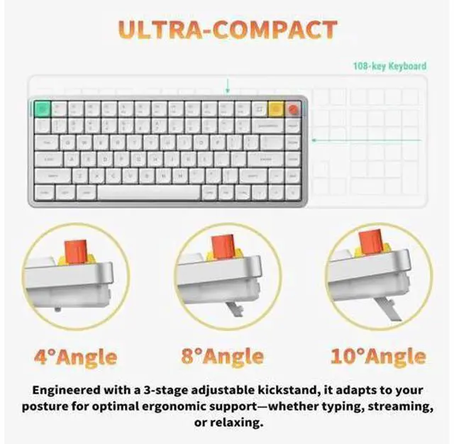 Alt view image 6 of 7 - Air75 V3 Hot Swappable Wireless Mechanical Keyboard, 84 Keys 75% Custom Low Profile Keyboard with Knob, RGB Backlit, Gasket Mounted, Support Bluetooth/2.4GHz/USB-C,White-Red Nano