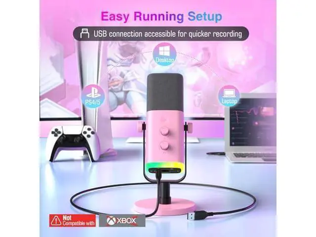 Alt view image 3 of 7 - Deuninker XLR/USB Gaming Microphone with Boom Arm, Streaming Dynamic Microphone with RGB, Gain Knob, Headphone Jack, Adjustable Metal Mic Arm Stand for Recording, Podcast-AM8P+CS1P