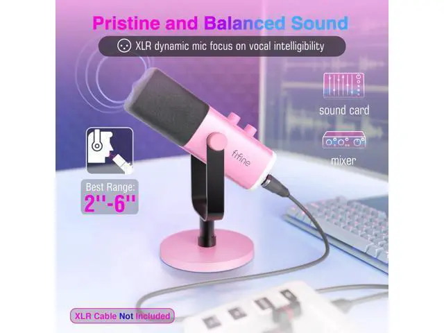 Alt view image 2 of 7 - Deuninker XLR/USB Gaming Microphone with Boom Arm, Streaming Dynamic Microphone with RGB, Gain Knob, Headphone Jack, Adjustable Metal Mic Arm Stand for Recording, Podcast-AM8P+CS1P