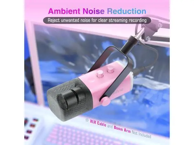Alt view image 4 of 7 - Deuninker XLR/USB Gaming Microphone with Boom Arm, Streaming Dynamic Microphone with RGB, Gain Knob, Headphone Jack, Adjustable Metal Mic Arm Stand for Recording, Podcast-AM8P+CS1P