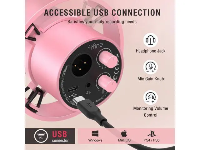 Alt view image 3 of 7 - Deuninker XLR/USB Microphone Set with Boom Arm, Recording Dynamic Microphone with Gain Knob, Headphone Jack, Adjustable Metal Mic Arm Stand for Podcast-K688P+CS1P