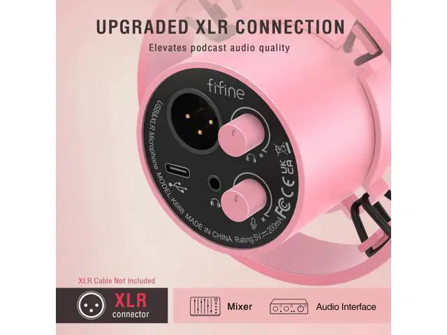 Alt view image 4 of 7 - Deuninker XLR/USB Microphone Set with Boom Arm, Recording Dynamic Microphone with Gain Knob, Headphone Jack, Adjustable Metal Mic Arm Stand for Podcast-K688P+CS1P