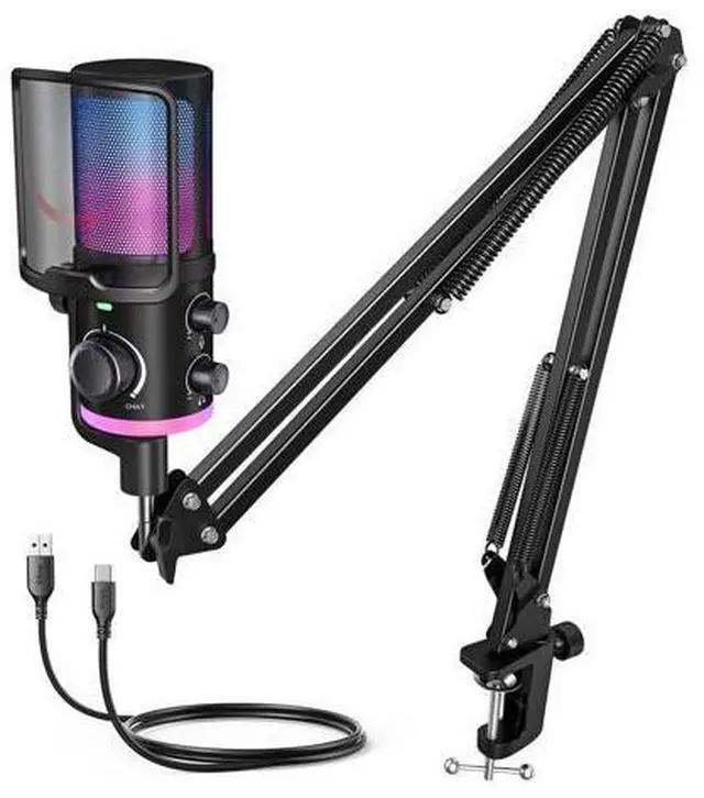 Main image of Deuninker USB Streaming Microphone Kit for Gaming, Condenser Mic with RGB, Noise Cancellation, Game/Chat Dial-Plug & Play for PC Twitch/YouTube/Podcast, Includes Boom Arm & Pop Filter-AmpliGame AM6T