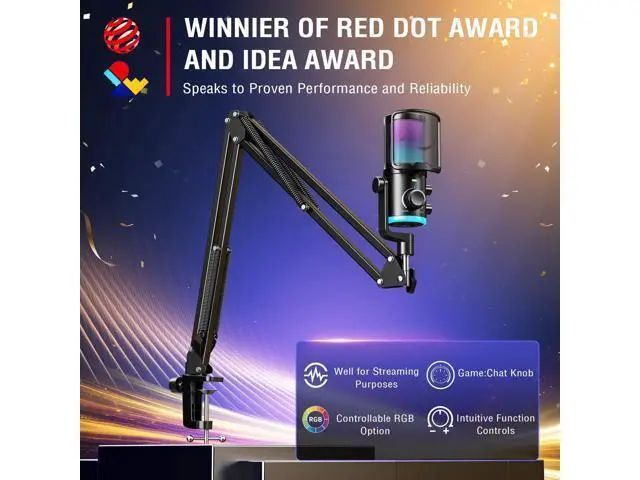 Alt view image 2 of 7 - Deuninker USB Streaming Microphone Kit for Gaming, Condenser Mic with RGB, Noise Cancellation, Game/Chat Dial-Plug & Play for PC Twitch/YouTube/Podcast, Includes Boom Arm & Pop Filter-AmpliGame AM6T