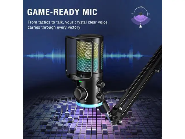 Alt view image 4 of 7 - Deuninker USB Streaming Microphone Kit for Gaming, Condenser Mic with RGB, Noise Cancellation, Game/Chat Dial-Plug & Play for PC Twitch/YouTube/Podcast, Includes Boom Arm & Pop Filter-AmpliGame AM6T