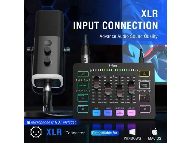 Alt view image 2 of 7 - DeuninkerGaming Audio Mixer with XLR Cable Bundle, Streaming RGB PC Mixer with Microphone Cable, XLR Interface, Volume Faders, Mute Button, Computer Mic for Recording/Podcast/Vocal/Game Voice (SC3+L9)