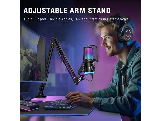 Alt view image 7 of 7 - Deuninker USB Streaming Microphone Kit for Gaming, Condenser Mic with RGB, Noise Cancellation, Game/Chat Dial-Plug & Play for PC Twitch/YouTube/Podcast, Includes Boom Arm & Pop Filter-AmpliGame AM6T