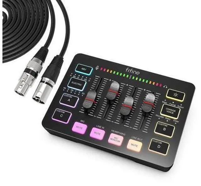 Main image of DeuninkerGaming Audio Mixer with XLR Cable Bundle, Streaming RGB PC Mixer with Microphone Cable, XLR Interface, Volume Faders, Mute Button, Computer Mic for Recording/Podcast/Vocal/Game Voice (SC3+L9)