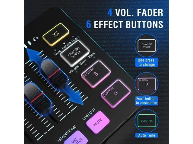 Alt view image 3 of 7 - DeuninkerGaming Audio Mixer with XLR Cable Bundle, Streaming RGB PC Mixer with Microphone Cable, XLR Interface, Volume Faders, Mute Button, Computer Mic for Recording/Podcast/Vocal/Game Voice (SC3+L9)