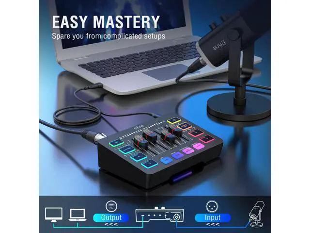 Alt view image 4 of 7 - DeuninkerGaming Audio Mixer with XLR Cable Bundle, Streaming RGB PC Mixer with Microphone Cable, XLR Interface, Volume Faders, Mute Button, Computer Mic for Recording/Podcast/Vocal/Game Voice (SC3+L9)