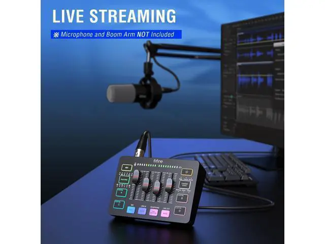 Alt view image 7 of 7 - DeuninkerGaming Audio Mixer with XLR Cable Bundle, Streaming RGB PC Mixer with Microphone Cable, XLR Interface, Volume Faders, Mute Button, Computer Mic for Recording/Podcast/Vocal/Game Voice (SC3+L9)
