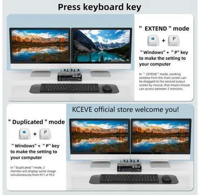 Alt view image 3 of 5 - 8K KVM Switch 2 Monitors 2 Computers Displayport HDMI, Dual Monitor USB 3.0 DP KVM Switcher Supports 8K@60Hz for 2 Computers Share Keyboard, Mouse and Monitor