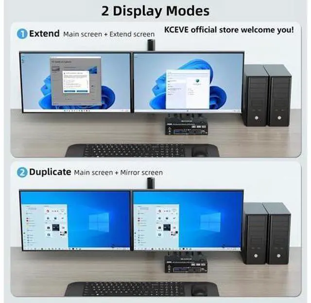 Alt view image 4 of 5 - 8K KVM Switch 2 Monitors 2 Computers Displayport HDMI, Dual Monitor USB 3.0 DP KVM Switcher Supports 8K@60Hz for 2 Computers Share Keyboard, Mouse and Monitor