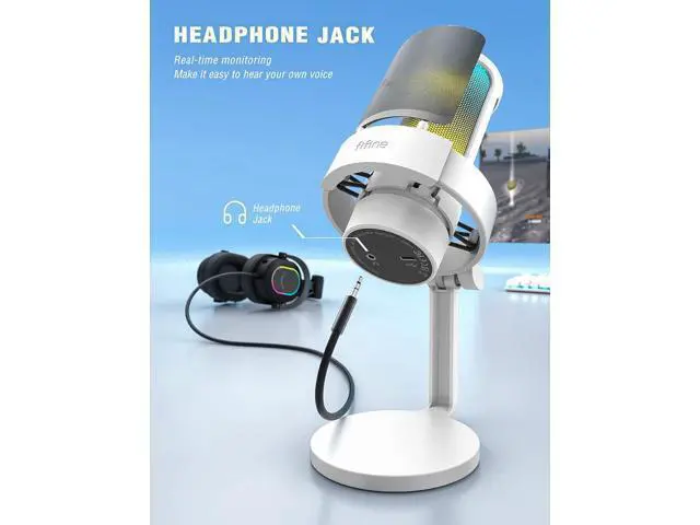 Alt view image 5 of 6 - Deuninker Gaming Microphone and Arm Stand Bundle,RGB USB Condenser Mic with Headphone Jack,Light Control for Live Streaming,Metal Boom Arm with Heavy Duty Clamp for Podcasting Recording(A8W+CS1)