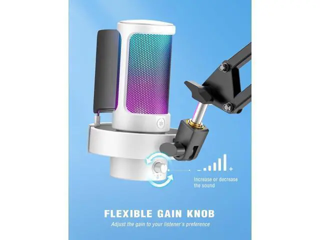 Alt view image 5 of 7 - Deuninker Gaming USB Microphone with Metal Boom Arm Bundle, PC Computer Streaming Mic with Mute, RGB, Gain Knob, Microphone Arm Stand with Desk Clamp Kit for Recording/Podcast (A8+BM63 White)