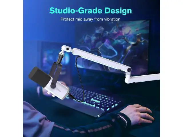 Alt view image 5 of 5 - Deuninker Gaming RGB Microphone and Podcast Boom Arm Bundle,USB Condenser Microphone with 3.5mm Headphone Jack,Mute Button,Mic Stand with Low Profile,Cable Management for Live Streaming(A8W+BM88W)
