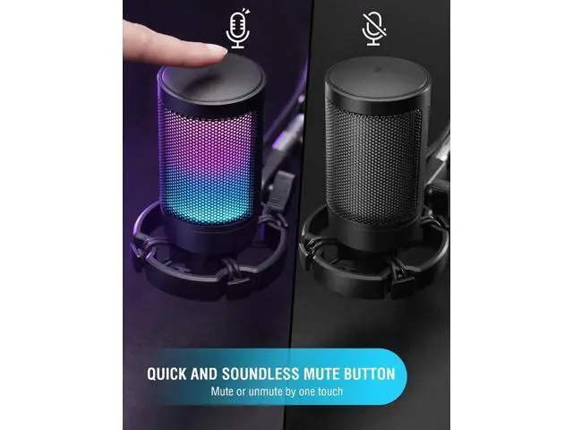 Alt view image 3 of 7 - Deuninker USB Gaming Microphone Bundle, Condenser PC Mic with RGB Control, Boom Arm Stand, Gain Knob, Mute Button, Metal Boom Arm with 3/8 to 5/8 Adapter for Streaming YouTube Video (A6V+BM38)