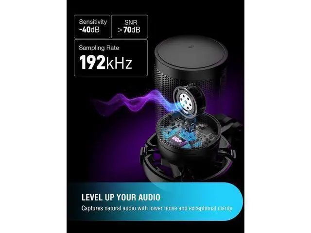 Alt view image 2 of 7 - Deuninker USB Gaming Microphone Bundle, Condenser PC Mic with RGB Control, Boom Arm Stand, Gain Knob, Mute Button, Metal Boom Arm with 3/8 to 5/8 Adapter for Streaming YouTube Video (A6V+BM38)
