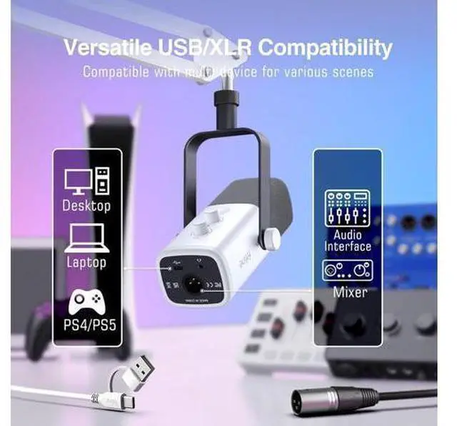 Alt view image 3 of 7 - Deuninker Gaming Microphone and XLR Cable Kit, Computer Mic for Vocal Podcast Recording, Microphone Audio Cable with Balanced 3 PIN, XLR Male to Female Cord (AM8TW+L9)