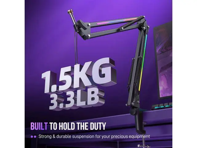 Alt view image 6 of 7 - Deuninker USB Gaming Microphone Bundle, Condenser PC Mic with RGB Control, Boom Arm Stand, Gain Knob, Mute Button, Metal Boom Arm with 3/8 to 5/8 Adapter for Streaming YouTube Video (A6V+BM38)