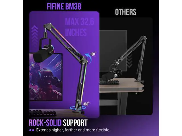 Alt view image 7 of 7 - Deuninker USB Gaming Microphone Bundle, Condenser PC Mic with RGB Control, Boom Arm Stand, Gain Knob, Mute Button, Metal Boom Arm with 3/8 to 5/8 Adapter for Streaming YouTube Video (A6V+BM38)