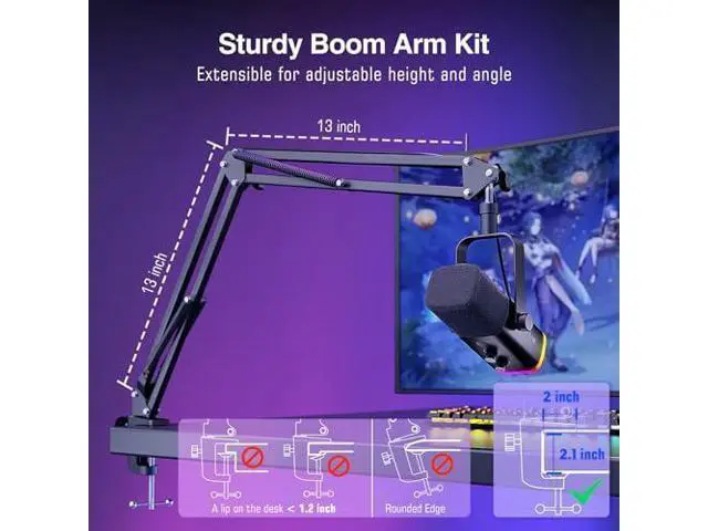 Alt view image 3 of 7 - Deuninker XLR/USB Dynamic Microphone Kit with Studio Monitor Headphones, Gaming Microphone for PC Bundle with Over-Ear Wired Headphones, Mic Boom Arm for Streaming, Podcast, Vocal Recording (AM8T+H8)