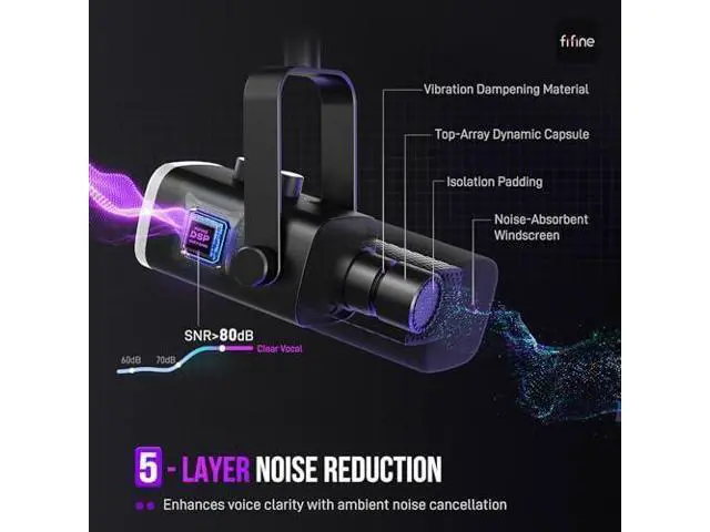 Alt view image 5 of 7 - Deuninker XLR/USB Dynamic Microphone Kit with Studio Monitor Headphones, Gaming Microphone for PC Bundle with Over-Ear Wired Headphones, Mic Boom Arm for Streaming, Podcast, Vocal Recording (AM8T+H8)