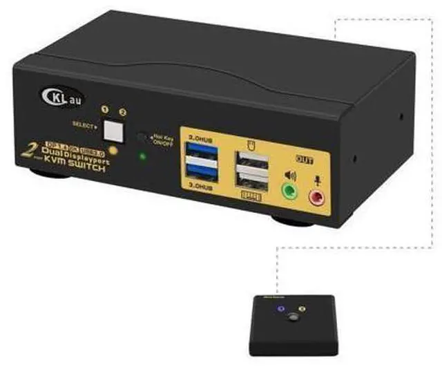 Main image of 2 Port USB 3.0 Dual Monitor Displayport KVM Switch 2 in 2 Out, Displayport 1.4 8K @30Hz 4K @144Hz with Audio and Cables for 2 Computers Support Hotkey Switching