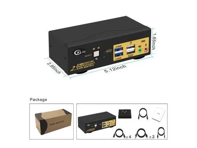 Alt view image 6 of 7 - 2 Port USB 3.0 Dual Monitor Displayport KVM Switch 2 in 2 Out, Displayport 1.4 8K @30Hz 4K @144Hz with Audio and Cables for 2 Computers Support Hotkey Switching