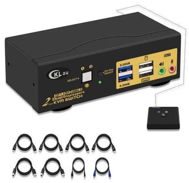 Main image of CKLau 2 Port USB 3.0 Dual Monitor KVM Switch Displayport 1.4, Display Port KVM Switch 2 Monitors with Audio and Cables Support 4K@144Hz, 8K@30Hz